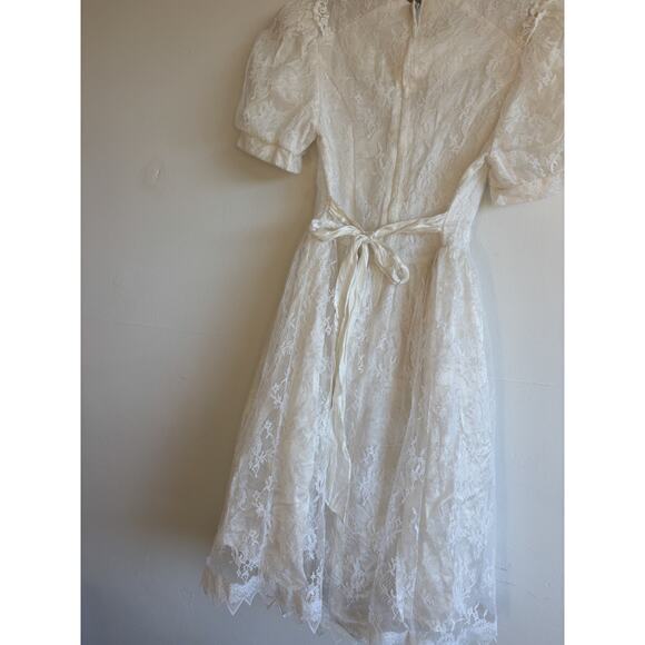 Vtg Jessica McClintock Gunne Sax Girls 10 Prairie Dress Cottagecore White Lace - Picture 8 of 10